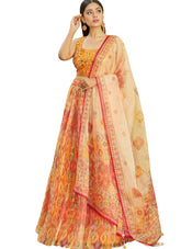 Embroidered Organza Lehenga in Yellow